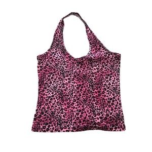 Pink cheetah velour halter top.